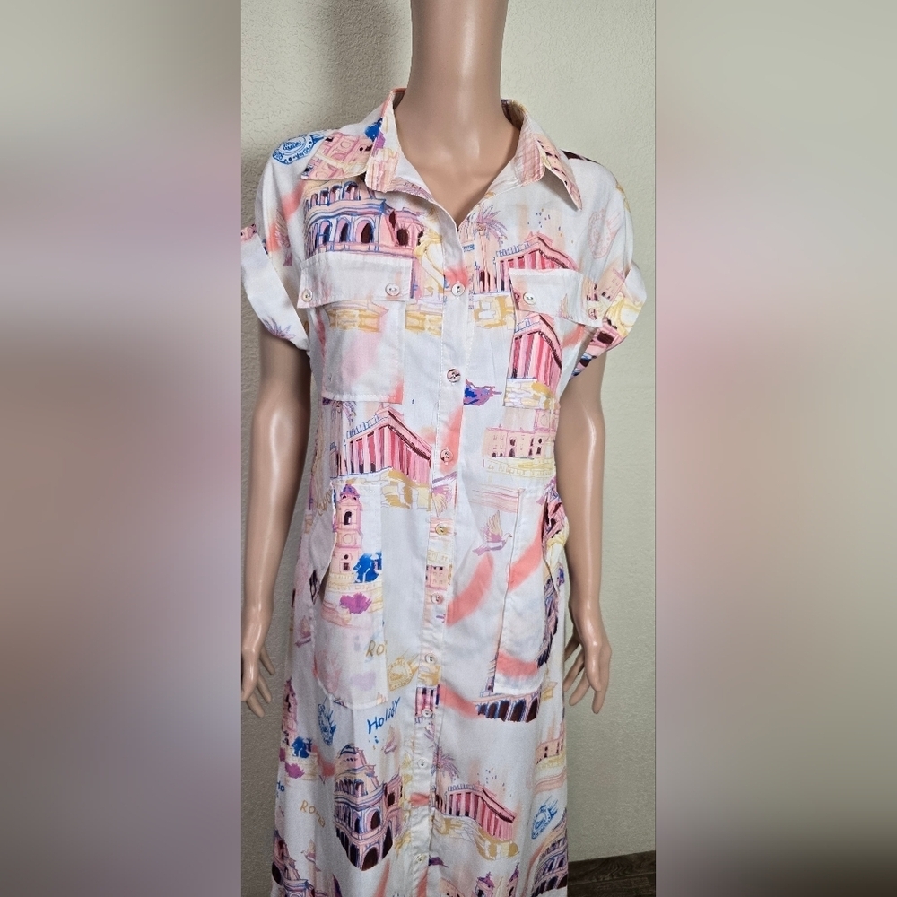 Beulah Style 70’s Rome Shirt Dress Size Small Whit Pockets - Picture 6 of 13